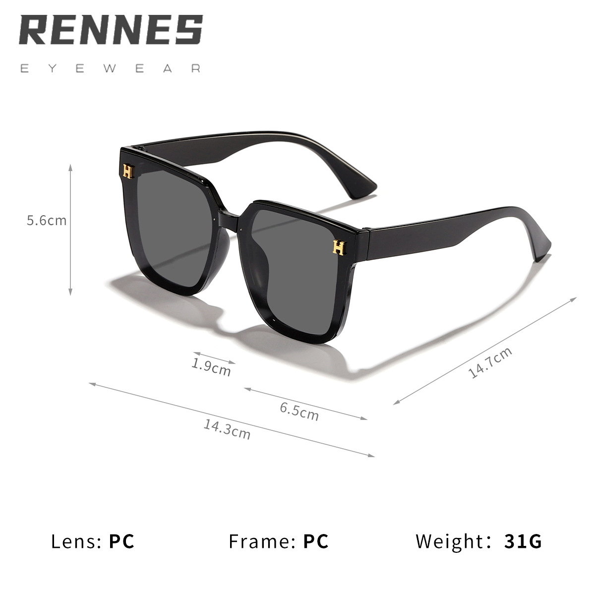 Nuevas gafas de sol de PC con letras de caja coreanas transfronterizas