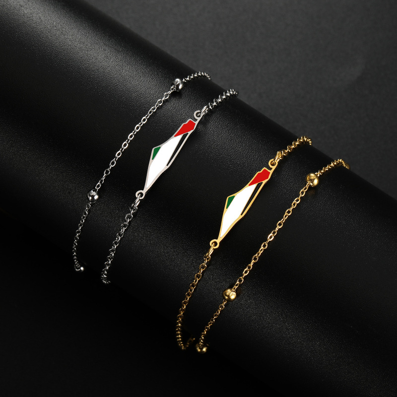 Palestine map double-layer bead chain Women's bracelet stainless steel jewelry charm bracelet gift in stock wholesale