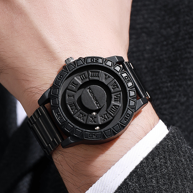 Popular Foreign Trade Black Technology Mirrorless Personalized Magnetic Ball Fashion High-Value Steel Band Watch Men's Quartz Watch