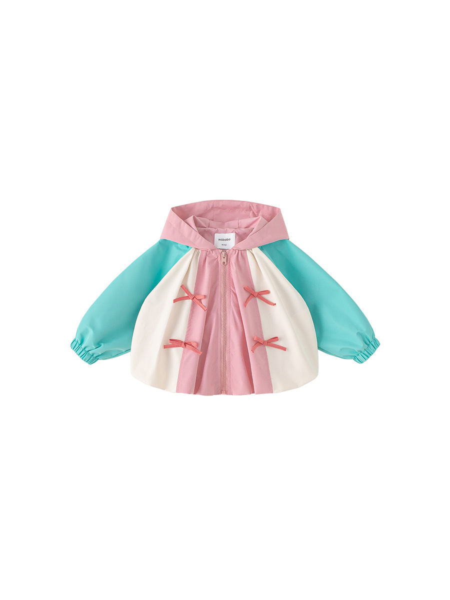 Youbao ropa para niños nueva primavera para niños niña linda bowknot cremallera top niña bebé contraste color chaqueta con capucha