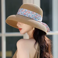 Летняя пляжная шляпа высокого класса с Floral лентой, защита от солнца, бежевый/черный/мелкохаки/темнохаки