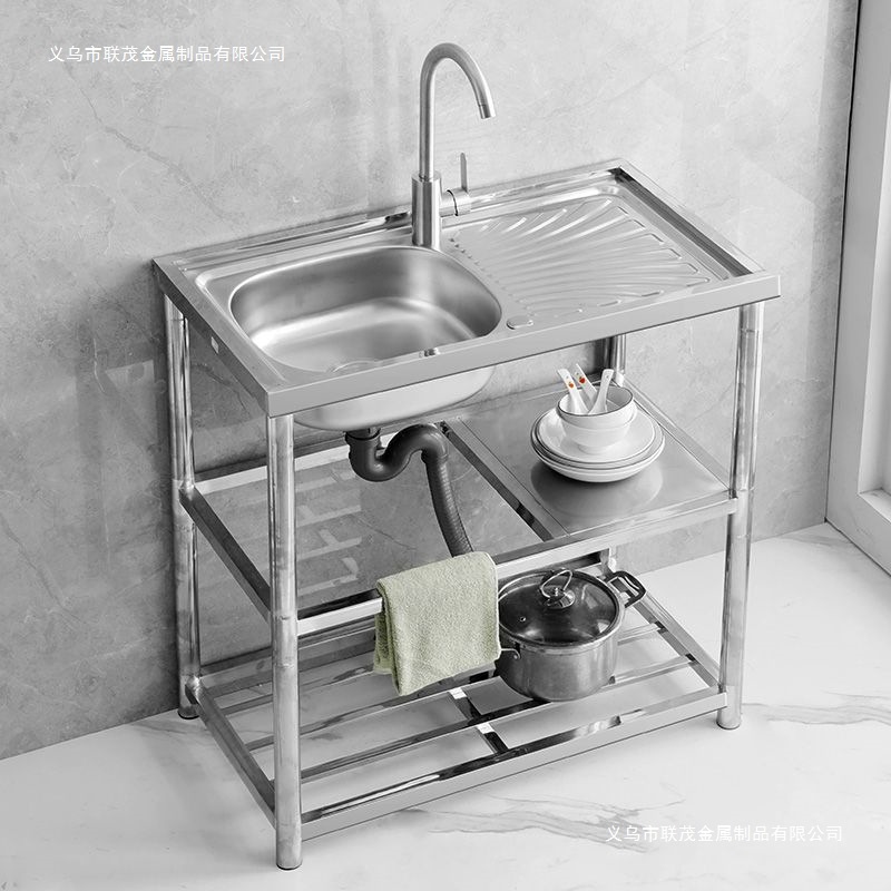 特厚加固无磁不锈钢水槽一体台面单双槽厨房支架洗手盆出租房公寓