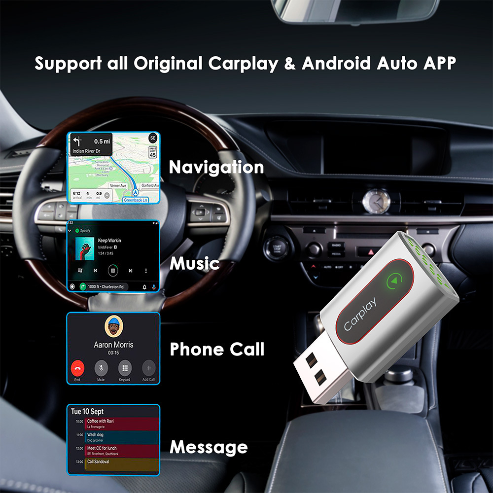 Mini wireless carplay adapter for car connectivity, Android Auto two-in-one converter, does not overheat