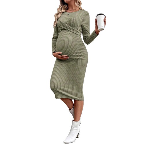 Maternity dress cross-border European and American export long-sleeved maternity skirt elegant knot slim-fit maternity outfit one-piece dress