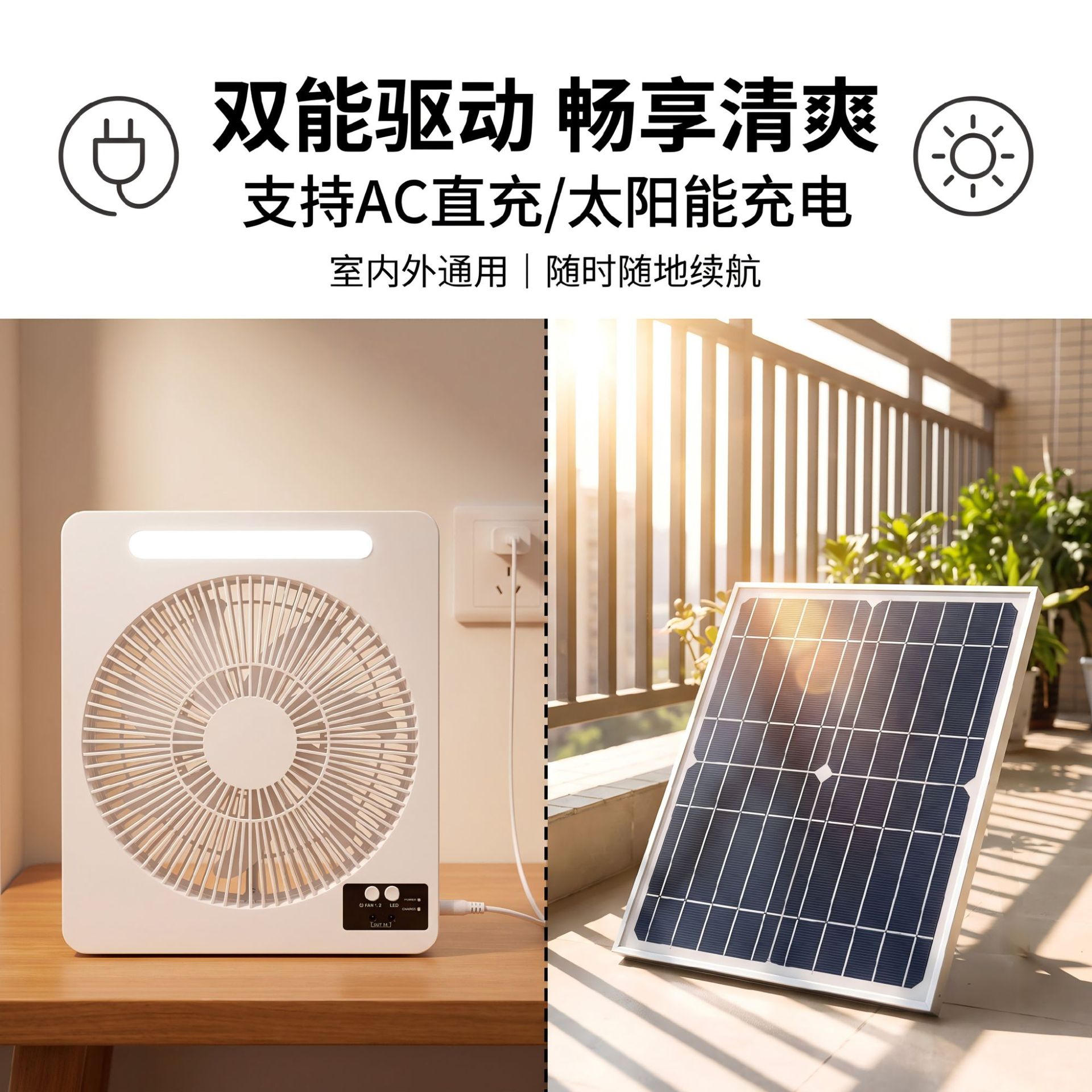 Solarfan de escritorio transfronterizo ventilador solar recargable de 10 pulgadas de consumo de energía de primera clase con luz al aire libre para uso doméstico image 5