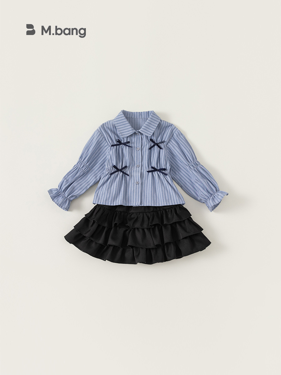 Youbao ropa para niños camisa para niñas primavera y otoño ropa para niños coreanos blusa a rayas con lazo camisa para niños CY24015