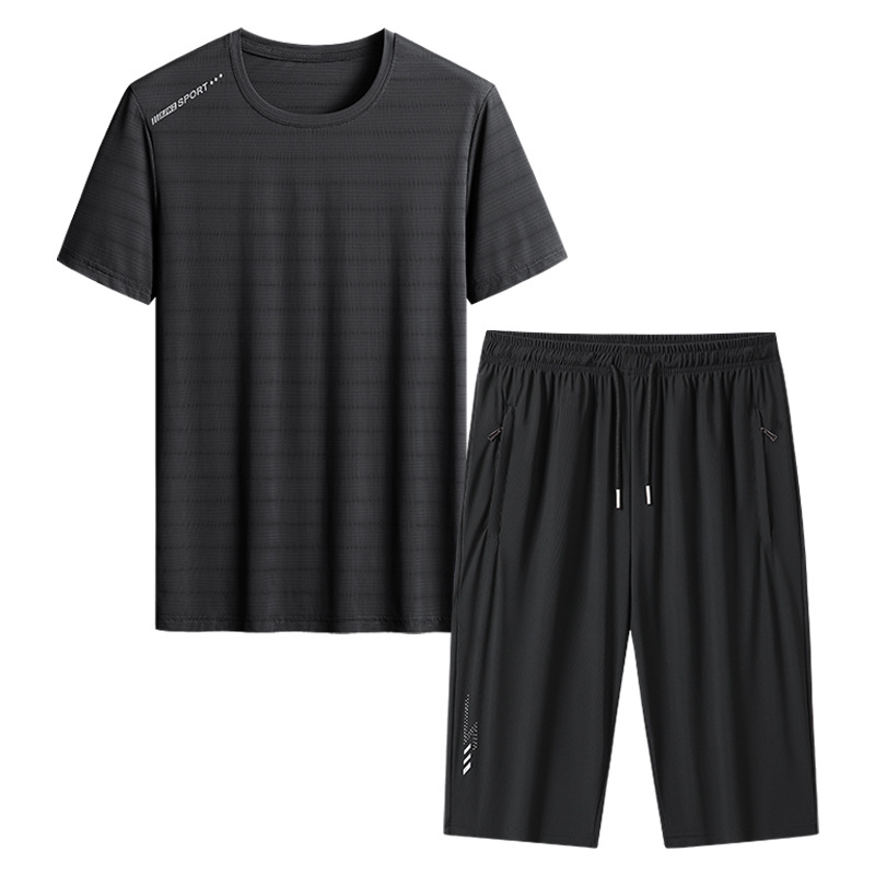 Papa de tamaño extra, traje de verano para hombres, hielo, secado rápido, pantalones de manga corta, de mediana edad, deportivo, ocio, dos piezas