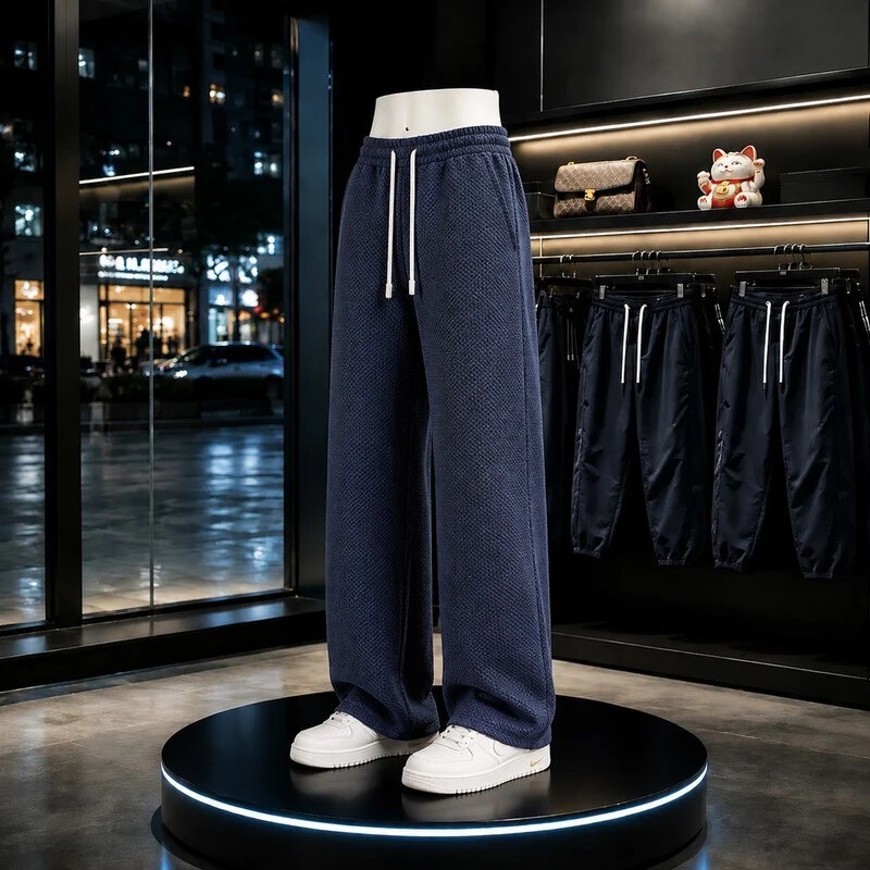 Anti-wrinkle twill knit casual pants for men, loose straight fit, breathable, versatile sports pants, men's long pants for students