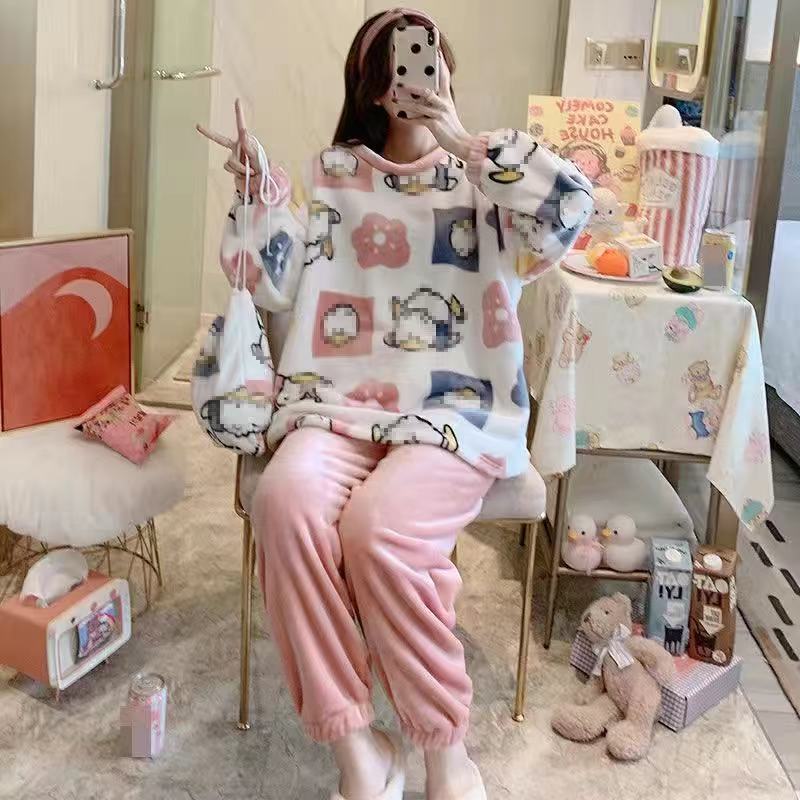 Pijamas de invierno las mujeres coral fleece dulce lindo Otoño e Invierno engrosada franela corte princesa estilo desgaste del hogar traje