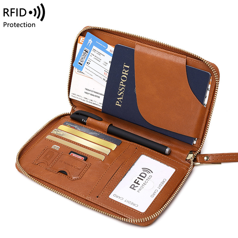 Sınır ötesi 2023 yeni RFID uzun pasaportluk bilet saklama belge çantası çok fonksiyonlu seyahat fermuarlı pasaport çantası