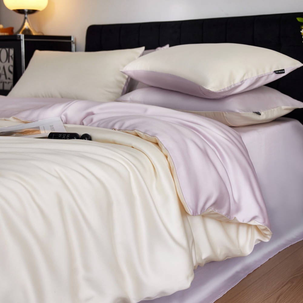 Minimalist Solid Colour Cooling Lyocell Tencel Four Piece Sheet Set_voghion.com