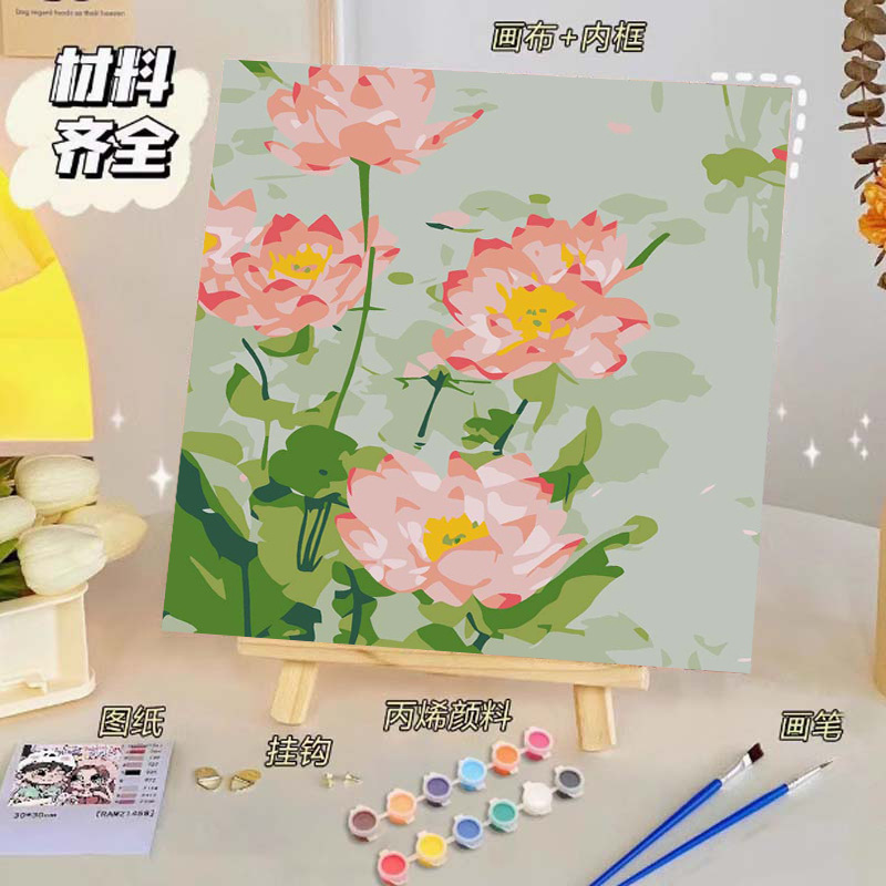 Pintura al óleo digital de bricolaje, dibujos animados para niños, pinturas para colorear hechas a mano, lindos puestos de animación curativos, comercio exterior transfronterizo