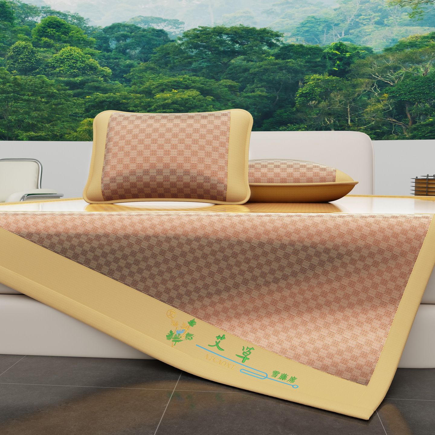 Nuevo verano plegable esterilla de caña esterilla de tres piezas set suave sin rebabas esterilla de hielo lavable esterilla de absinthe
