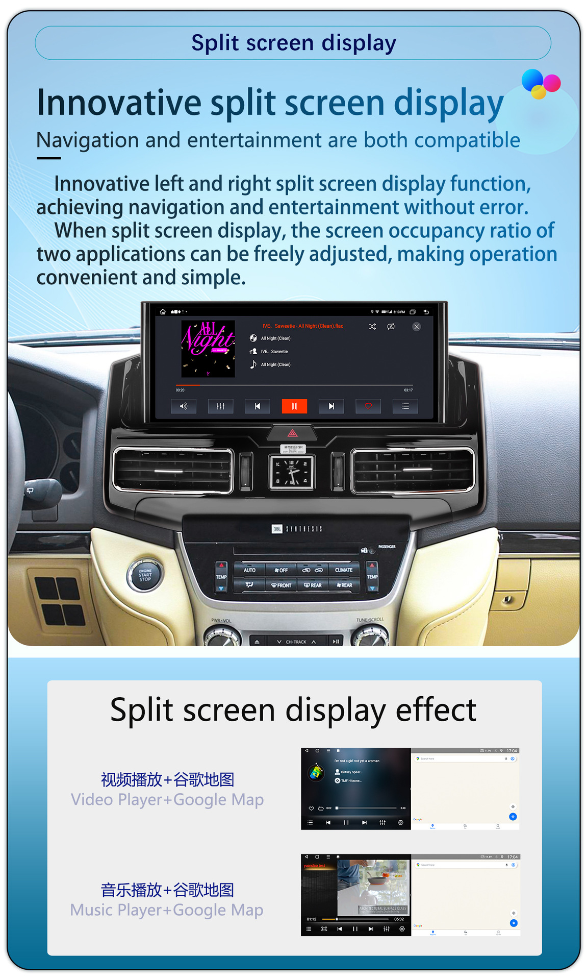Suitable for 07-21 Models 12.3inch Toyota Land Cruiser Lc200 Lcd Clock Old to New Android Navigator