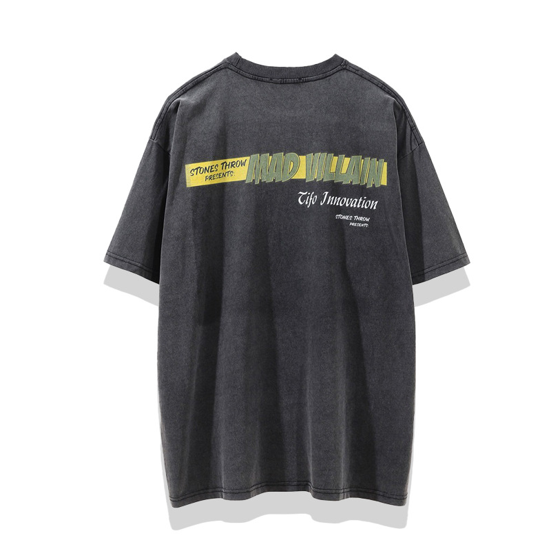 Kurzes Hip-Hop-T-Shirt für Herren mit Rap-Sänger-Charakter-Print, Rundhalsausschnitt, halblange Ärmel, Sommermode-Label_voghion.com