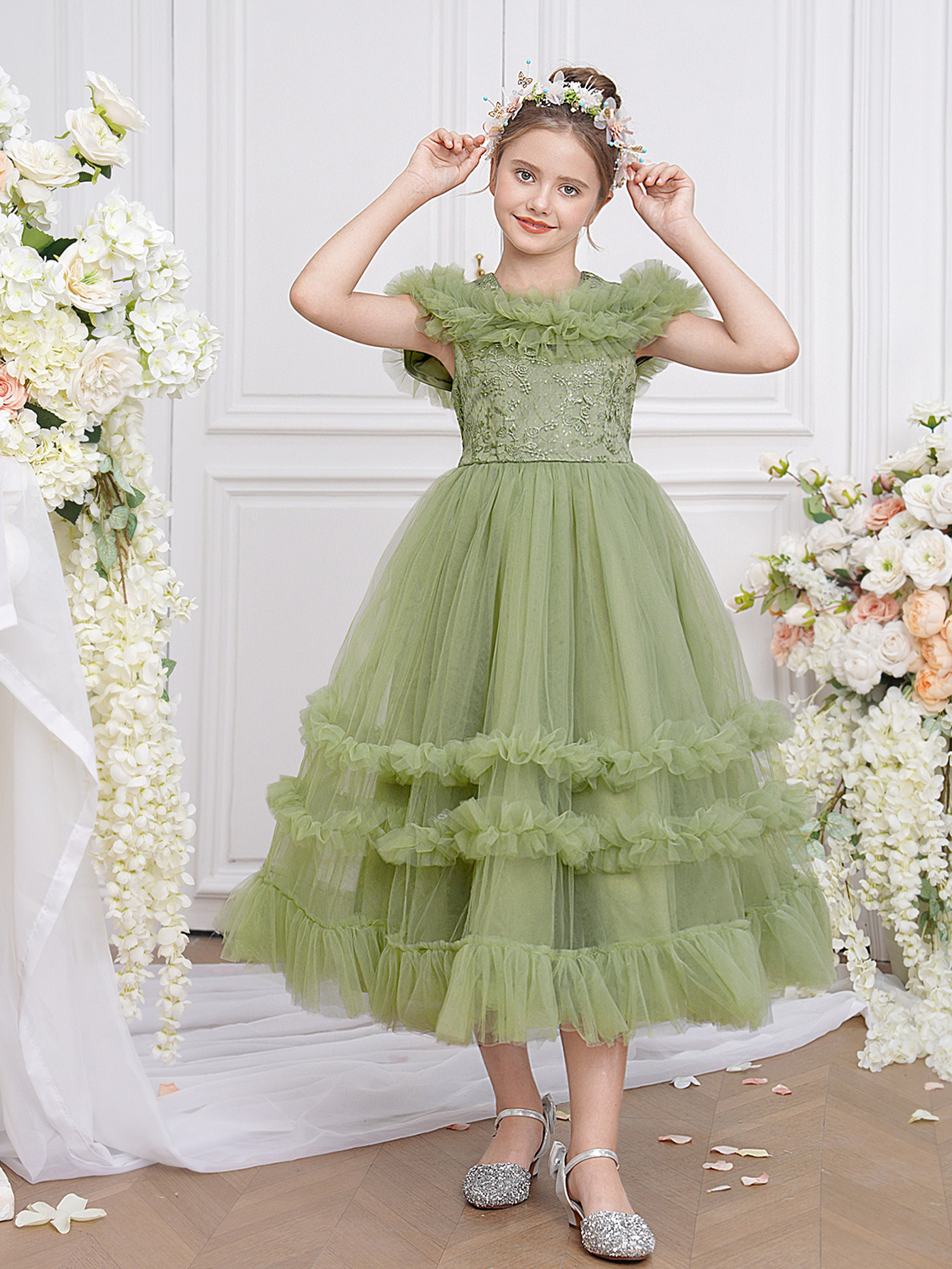 Ropa de niños transfronteriza vestido de niña vestido bordado vestido de malla vestido vestido vestido de princesa de cumpleaños vestido de bebé