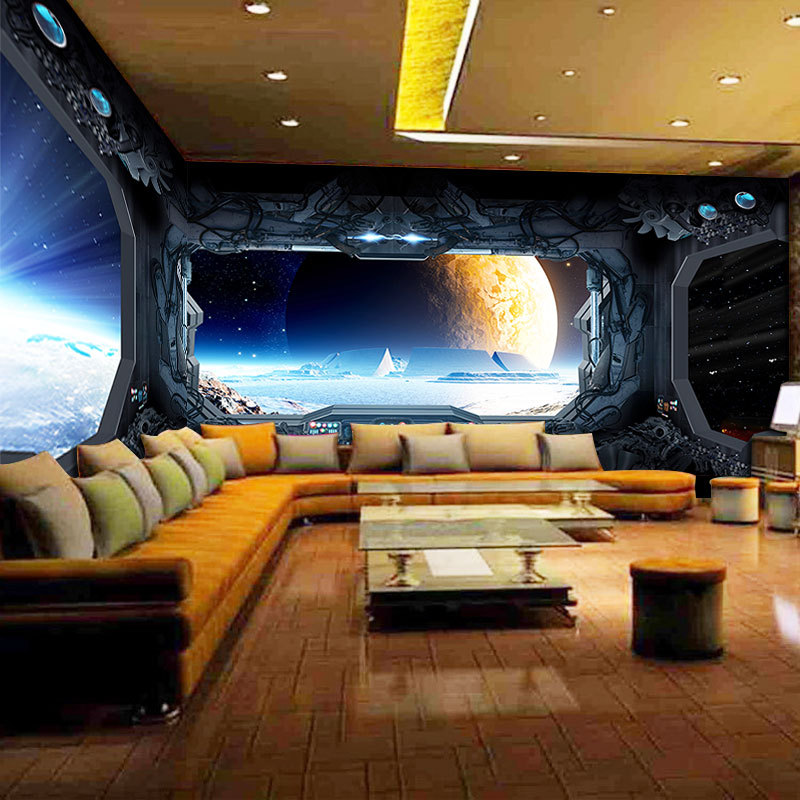 科技感背景墙纸网咖酒吧壁画ktv包间壁纸电竞酒店装修太空舱墙布