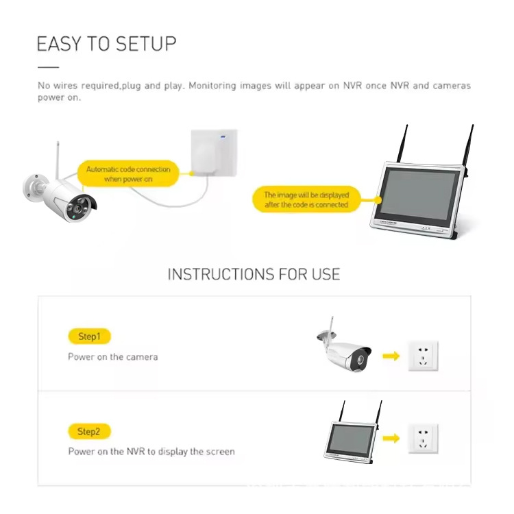4 channel 8 channel 3 megapixel security monitoring kit NVR video recorder with screen EasyVision cloud smart camera wireless set