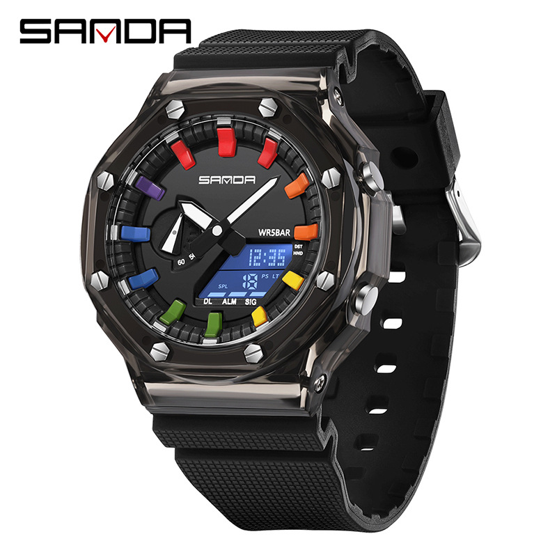 SANDA reloj electrónico transparente cinta de moda multifuncional reloj deportivo reloj despertador reloj a prueba de golpes 3341