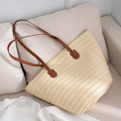 Versatile minimalist single-shoulder grass-woven bag  new style large-capacity grass bag woven bag beach vacation sand bag