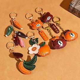 出口外贸手工皮件钥匙挂饰树膏牛皮男女挂件发财蕉配饰汽车挂件