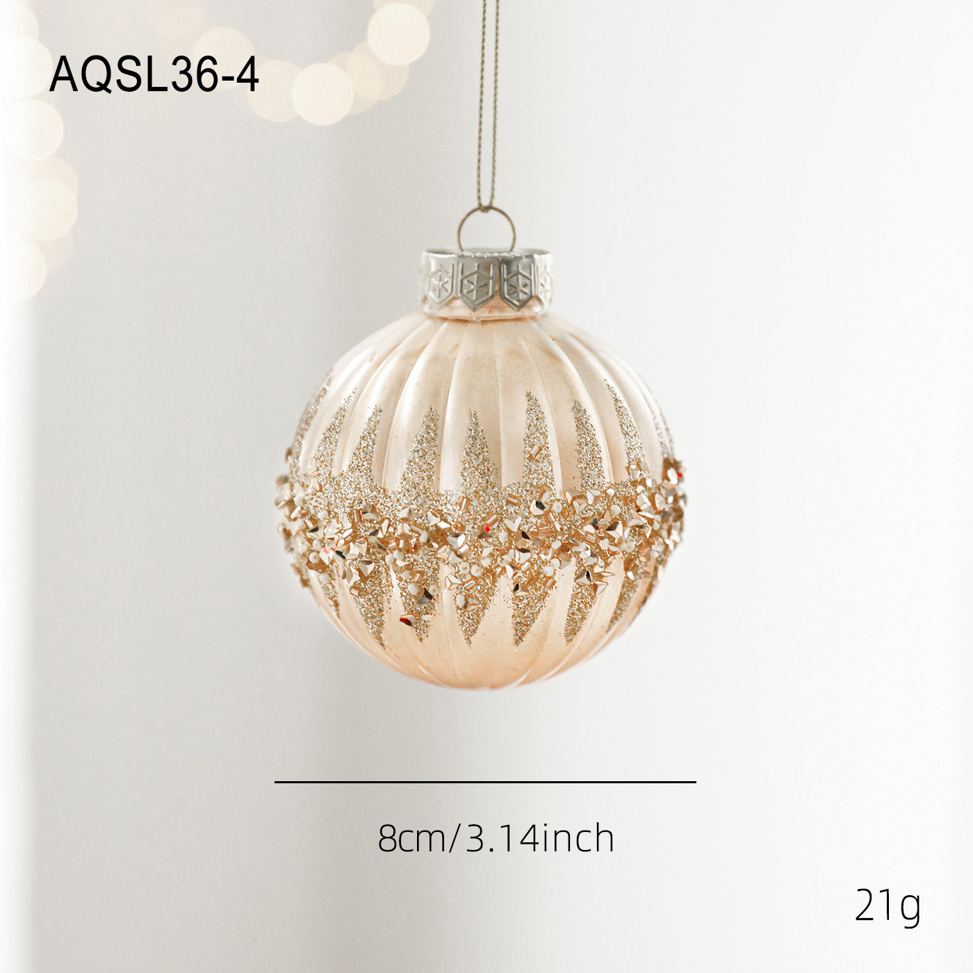 8CM bola de alta calidad de color champagne de lujo ligero polvo adhesivo oro polvo galvanizado bola de decoración de árbol de Navidad colgante decoración colgante bola