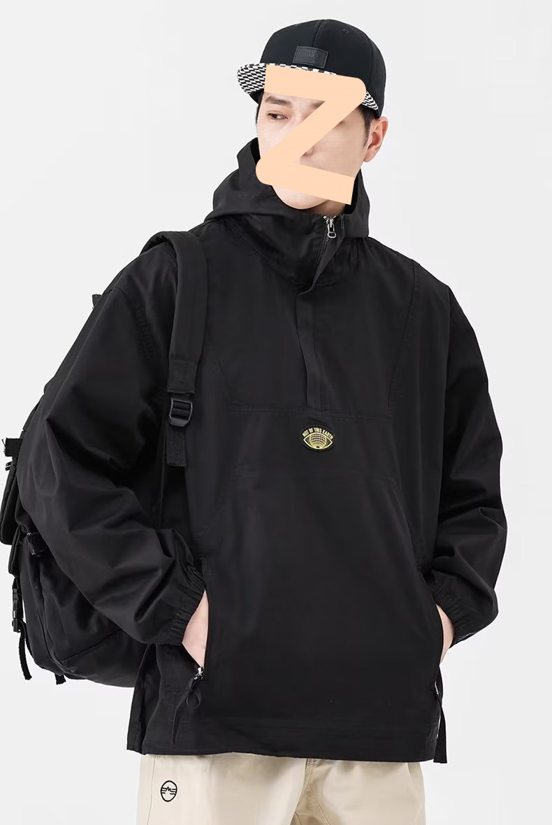 Men's Hooded Windproof Pullover Jacket With Half Zipper Detail_voghion.com