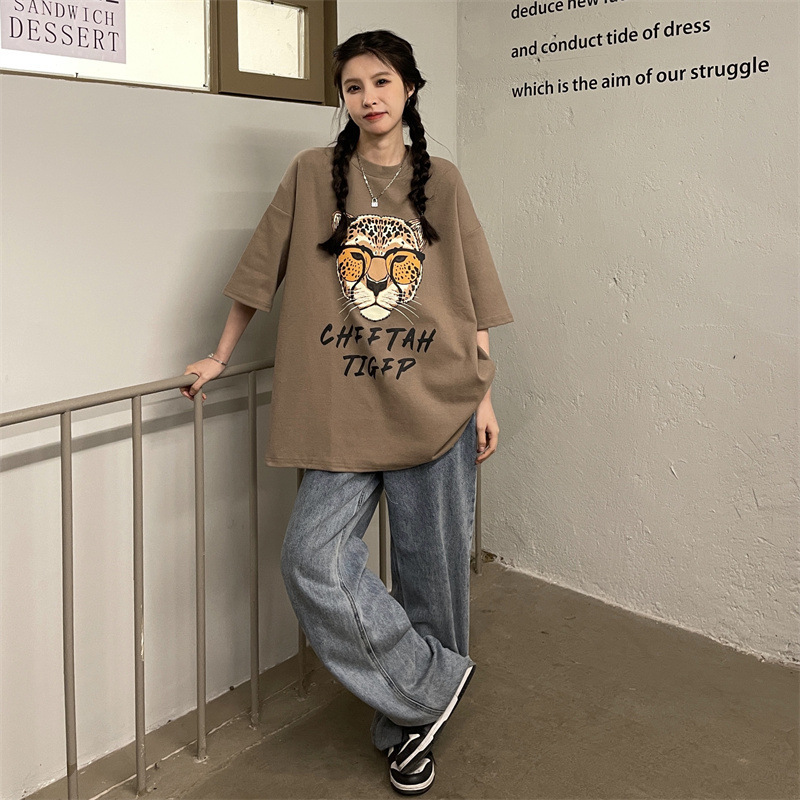 Glasses Tiger T-Shirt for Women 2025 K-Style New Style Fun Loose and Versatile Large Version Strange Flavor Versatile Short-Sleeved Top Trendy