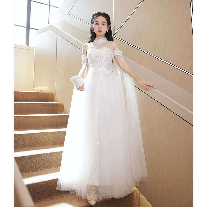 French-Style White Art Exam Evening Dress for Women 2026 New Model Host Light Luxury Fairy-Like Niche Ancient Style Performance Choir Dress