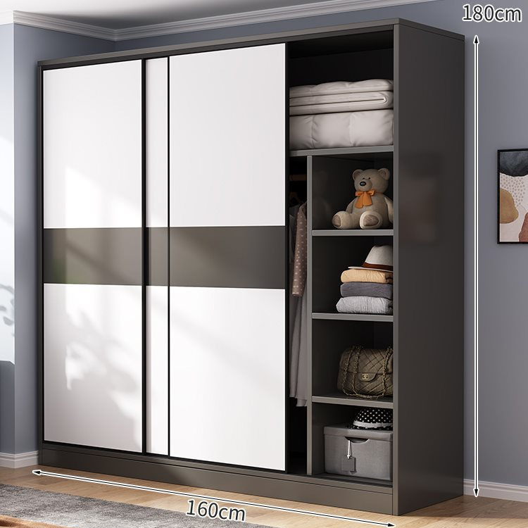 3도어 [블랙앤그레이] 160cm 길이의 옷장이 업그레이드되어 두꺼워졌습니다.