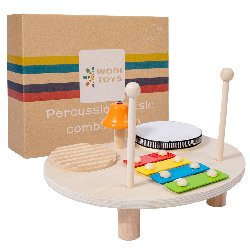 Percusión estación de música instrumento de percusión multifuncional de madera percusión Gong bebé tambor de mano juguetes educativos para niños