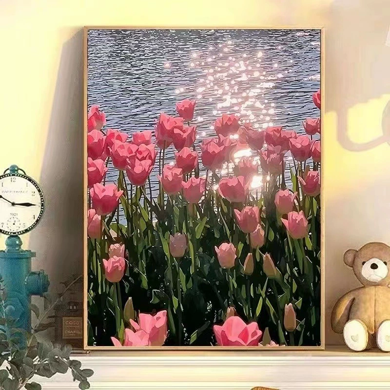 Тюльпан цветы цифровая живопись маслом diy раскраска ручная роспись дети ручная роспись заполненный пейзаж цифровая живопись маслом оптом