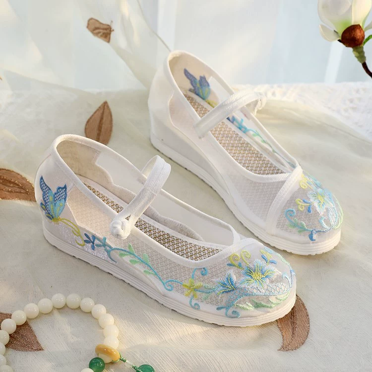 Yutie 4-CM новые туфли династии Хань увеличенной высоты, туфли с вышивкой, студенческие сетчатые туфли в древнем стиле, танцевальные туфли с конской юбкой в национальном стиле