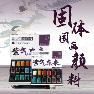 Solid Painting Pigments Beginners suit Supplies Tools Full Set of Chinese Painting Ink Painting Mineral Material 12 Colors 24