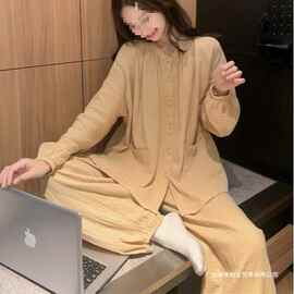 韩国ins女士韩系秋冬新款宽松舒适双层纱灯笼裤家居服睡衣套装女