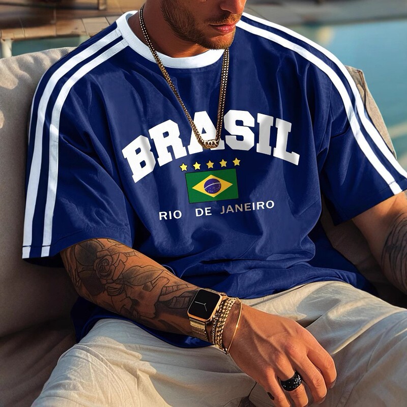2025 Cross-Border Hot-Selling 3D Printed Unisex Trendy Retro Large Size Loose Brazil Football Team T-Shirt 2025 Cross-Border Hot-Selling 3D Printed Unisex Trendy Retro Large Size Loose Brazil Football Team T-Shirt