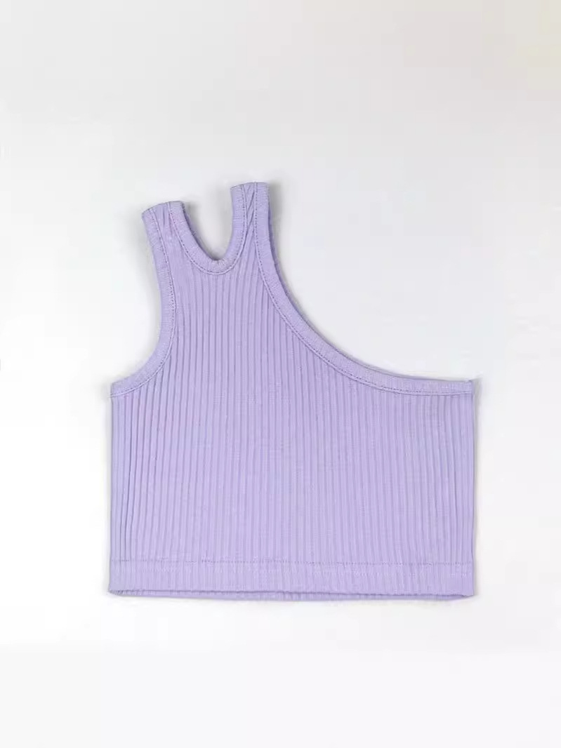 2026 chaleco de verano transfronterizo de ropa infantil de niñas nuevas niñas de comercio exterior hombros inclinados irregulares cinturón de 100 camisas