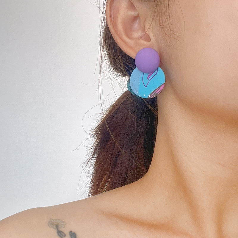 Round, Color Block, Leopard Pattern Women's Gender 1 Pair Lady Simple Style Round Color Block Leopard Soft Clay Earrings