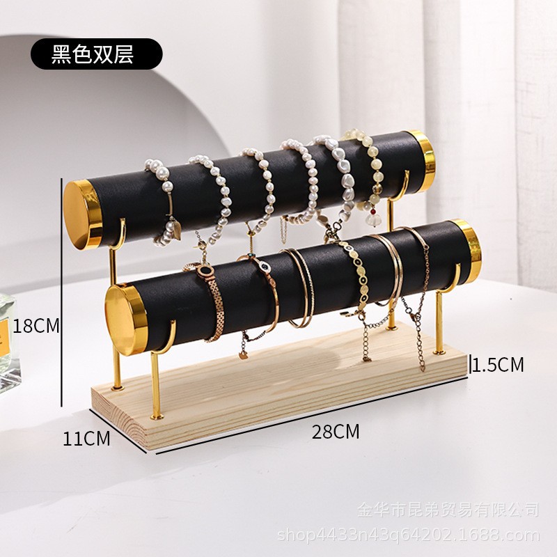 Estante de exhibición de pulsera de madera maciza metálica de alta gama de tres capas, estante de exhibición de pulsera, estante de exhibición de joyas en el mostrador de almacenamiento de relojes.