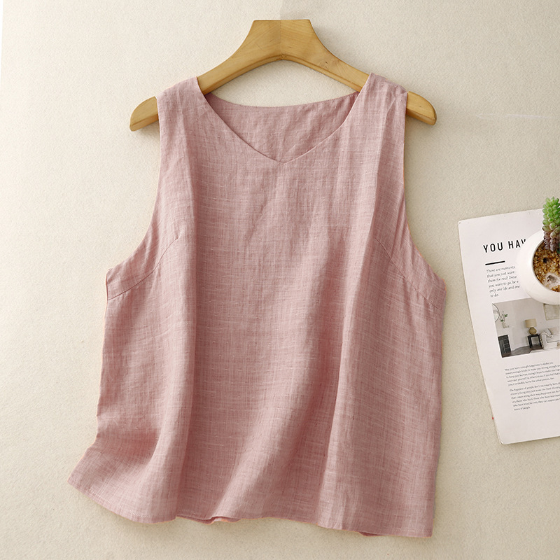6-Color Cotton Solid Color Sleeveless Vest for Women, Double-Layered, Lightweight and Comfortable V-Neck Base Shirt Pullover Top, Summer 2026