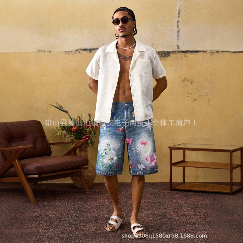 Xiyin's Popular Loose-Fitting Faux Denim Pants Y2K 3D Digital Print Straight-Leg Shorts, Unisex, Available for Dropshipping Xiyin's Popular Loose-Fitting Faux Denim Pants Y2K 3D Digital Print Straight-Leg Shorts, Unisex, Available for Dropshipping