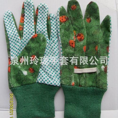 厂家生产LC20绿色防脏防滑手套点塑儿童园艺手套支持定 制