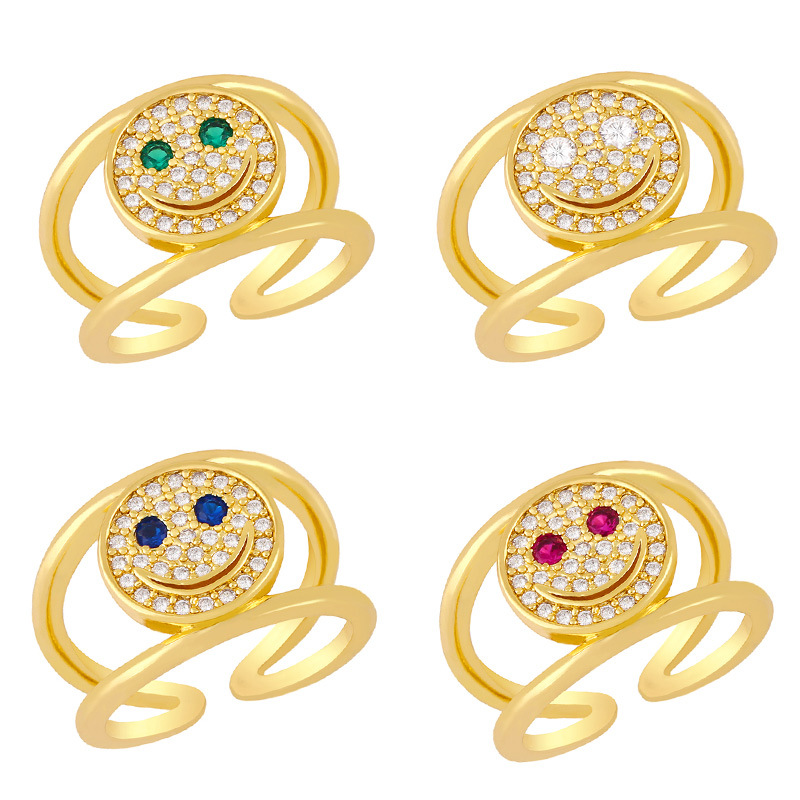 Simple 18k Gold Plated Zircon Double Smile Copper Ring Wholesale Nihaojewelry display picture 2