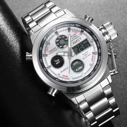 AMST艾美时特手表多功能双显男士学生运动电子表登山钢带表AM3003