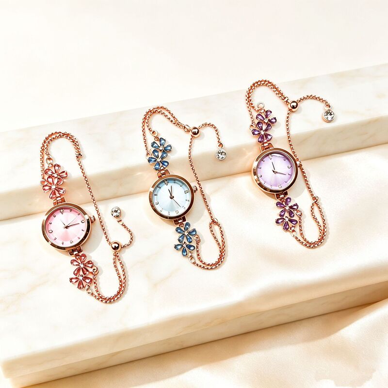 2026 New Model High-End Floral Design Diamond-Embellished Women's Watch, Niche Luxury, High Aesthetic, Pull-String Bracelet Watch, Elegant