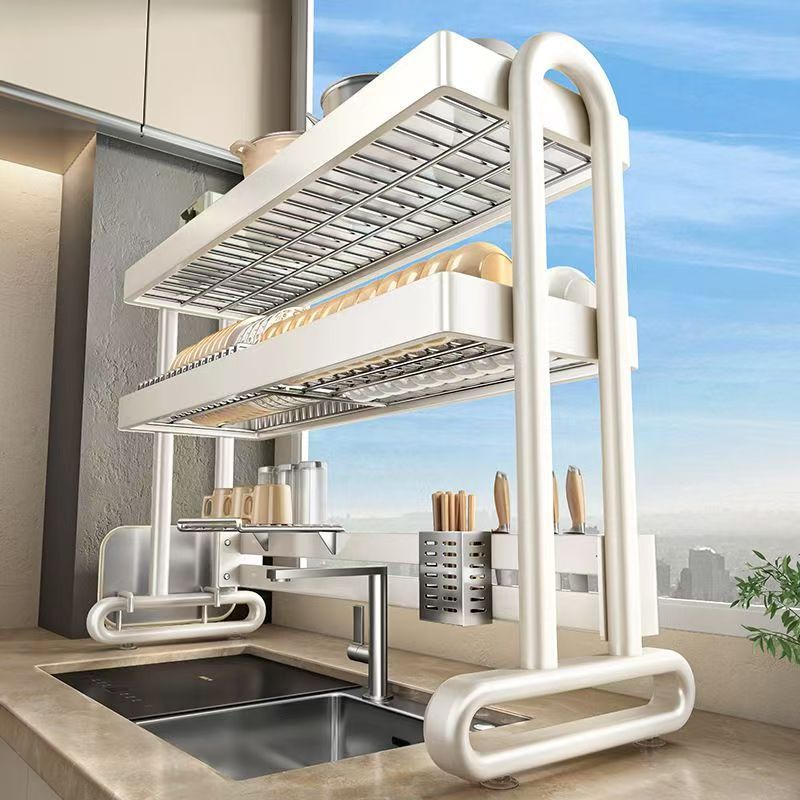 キッチン伸縮シンク収納ラックカウンタートップ収納排水バスケット多機能食器棚シンク上の食器棚|undefined