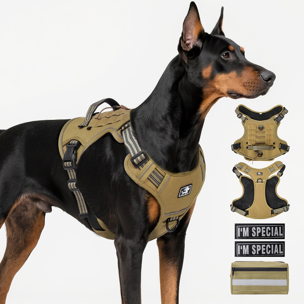 Dog Harness Multi-Functional Tactical Vest For Medium And Large Dogs With Large Dog Leash Explosion Proof_voghion.com