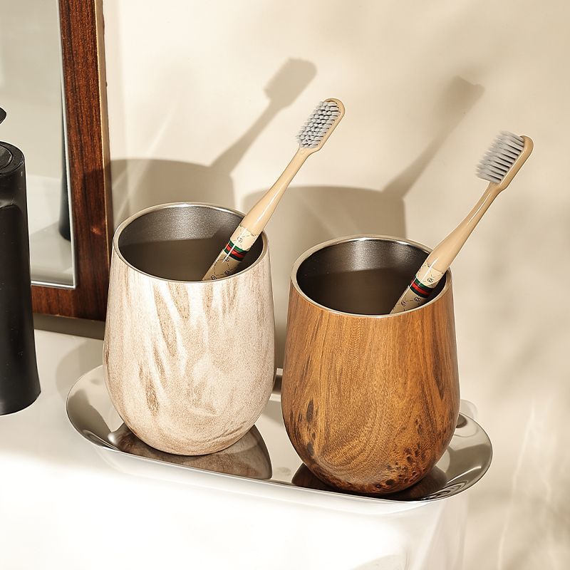 Stainless Steel Anti-Mold Toothbrush Cup Set Bathroom Mouthwash Cup Wholesale Gift Antique Style Wood Grain Antibacterial Anti-Mold