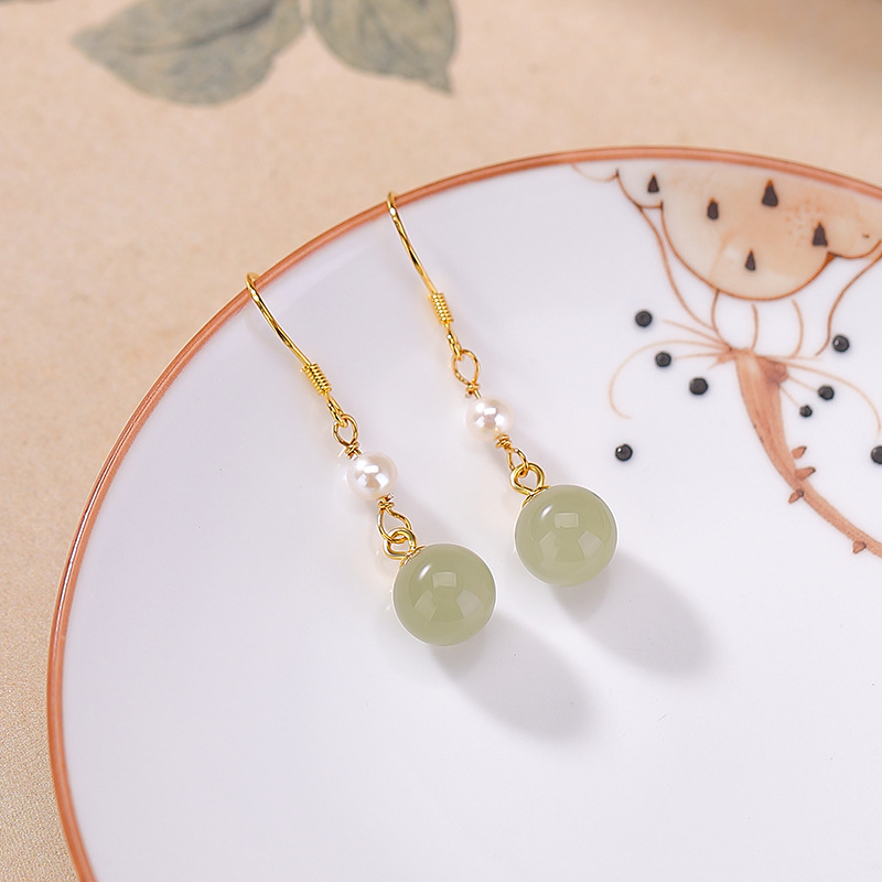 Khuyên tai bạc S925 mạ vàng đính ngọc trai dài — Cặp đôi