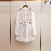 SP家秋冬新款气质高级感名媛风重工水溶蕾丝假两件收腰连衣裙短裙